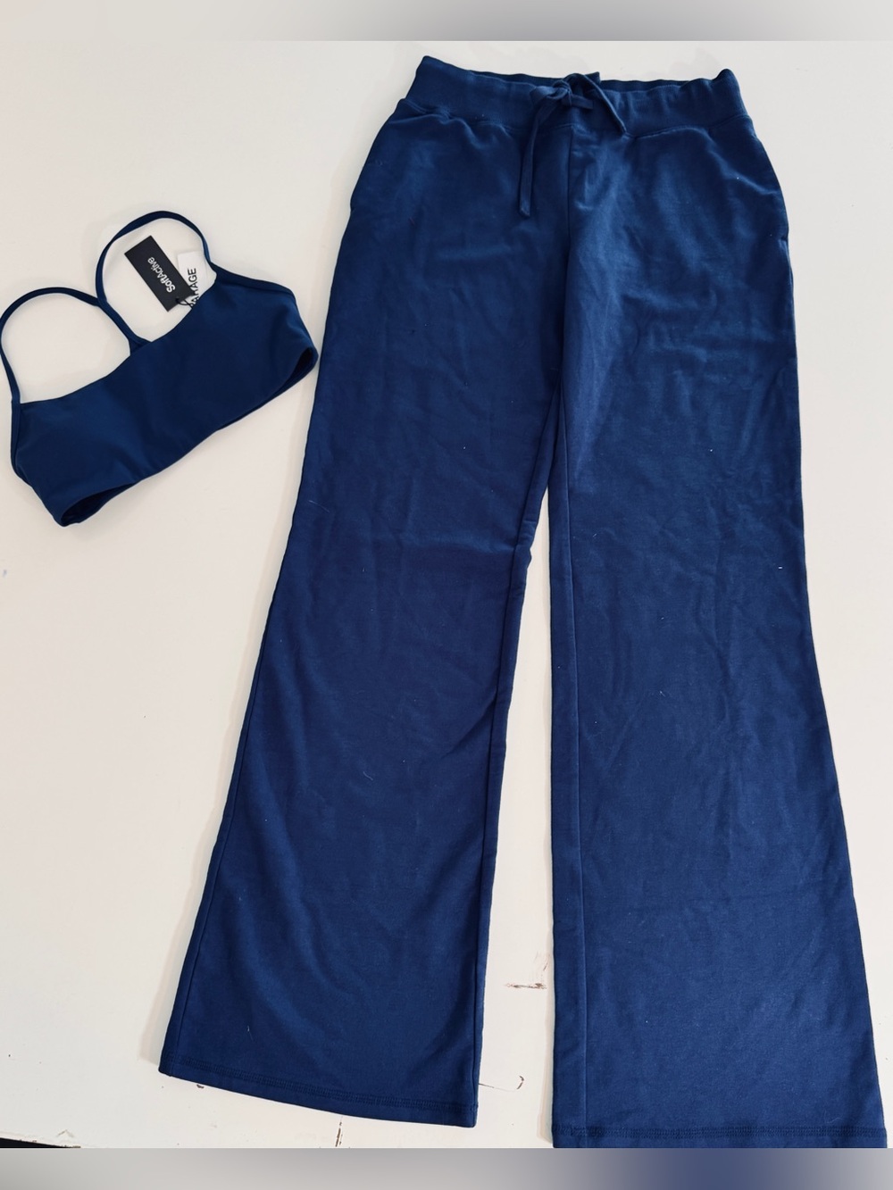 Garage Navy Wide-Leg Drawstring Track Pants Matching Bra Top